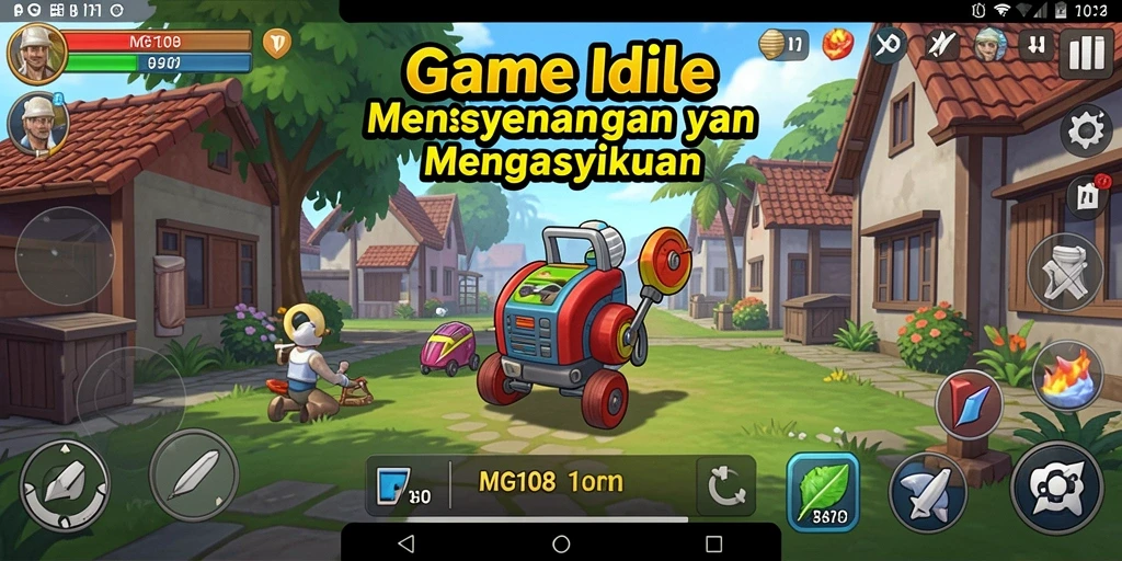 Tampilan gameplay MG108 dengan karakter yang tumbuh dan berkembang.