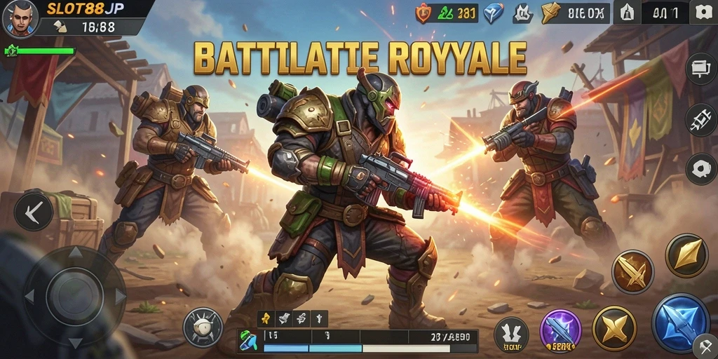 Tampilan gameplay seru dari SLOT88JP dalam pertempuran Battle Royale.